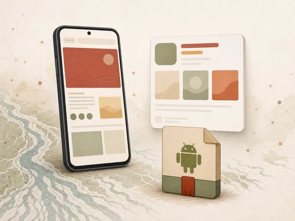 ওয়েব, App ও APK-এর পার্থক্য বোঝানোর মোবাইল চিত্র